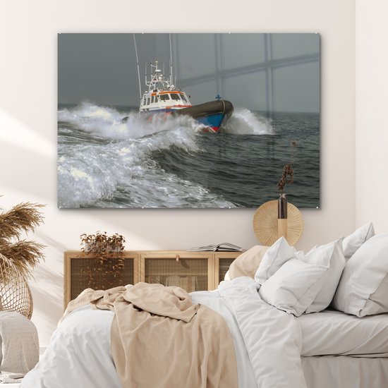 MuchoWow® Peinture sur verre - Un canot de sauvetage en mer - 150x100 cm - Peintures sur verre acrylique - Photo sur Glas