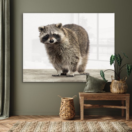 MuchoWow® Peinture sur verre 160x120 cm - Peinture sur verre acrylique - Raton laveur - Animaux - fond blanc - Garçons - Filles - Enfants - Photo sur verre - Peintures