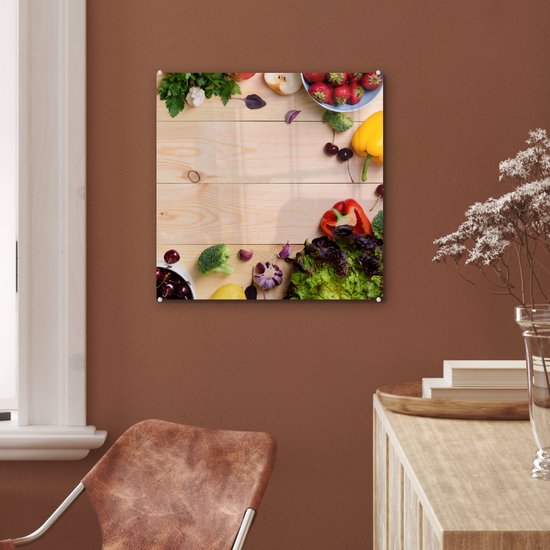 MuchoWow® Peinture sur verre 50x50 cm - Peinture acrylique sur verre - Fruits - Fraises - Paprika - Cuisine - Photo sur verre - Peintures