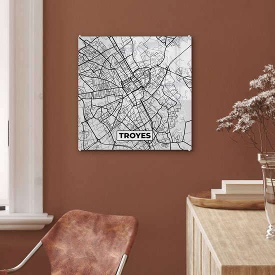 MuchoWow® Glasschilderij 50x50 cm - Schilderij acrylglas - Kaart - Stadskaart - Troyes - Plattegrond - Frankrijk - Foto op glas - Schilderijen