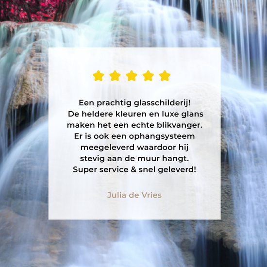 Glasschilderij - Acrylplaat - Waterval - Japanse esdoorn - Rood - Water - Foto op glas - Acrylglas - Glazen schilderij - Kamer decoratie - 80x40 cm - Wanddecoratie
