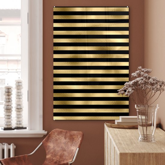 MuchoWow® Tableau en verre 60x90 cm - Peinture acrylique sur verre - Motifs - Rayures - Goud - Photo sur verre - Tableaux