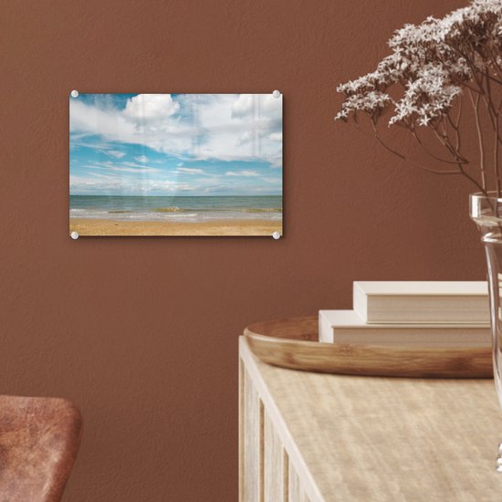 MuchoWow® Peinture sur verre 30x20 cm - Peinture sur verre acrylique - Plage - Été - Nuages ​​- Photo sur verre - Peintures
