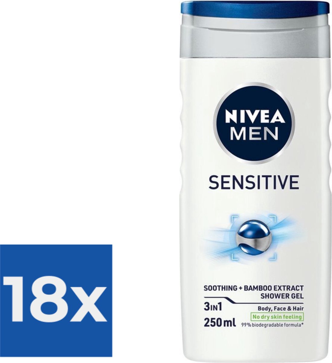 Goedkoopste NIVEA Men Sensitive Douchegel - 250ml - Voordeelverpakking 18 stuks