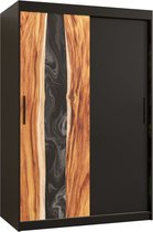 Zweefdeurkast Kledingkast met 2 schuifdeuren Garderobekast slaapkamerkast Kledingstang met planken (LxHxP): 120x200x60 cm - Natural (Zwart, 120)