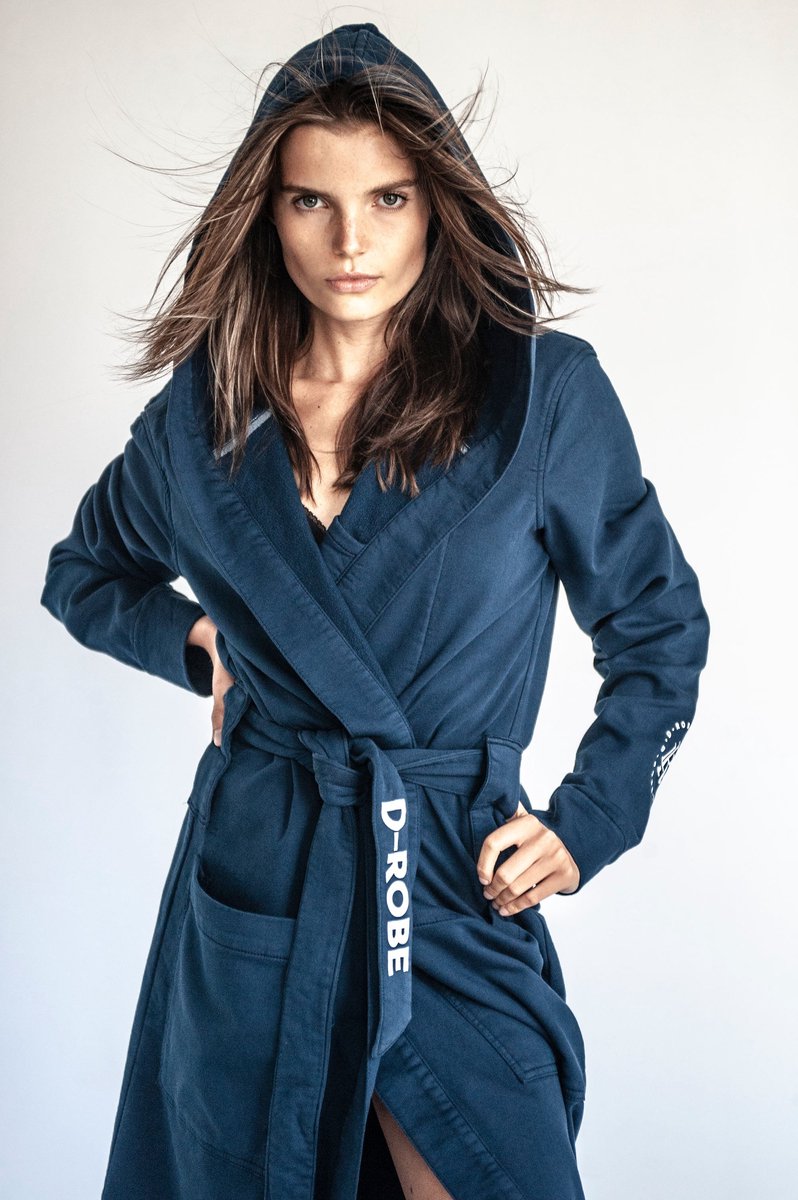 Blauwe badjas D-Robe - capuchon badjas heren - capuchon badjas dames - katoen - unisex - Limited Edition - Maat L