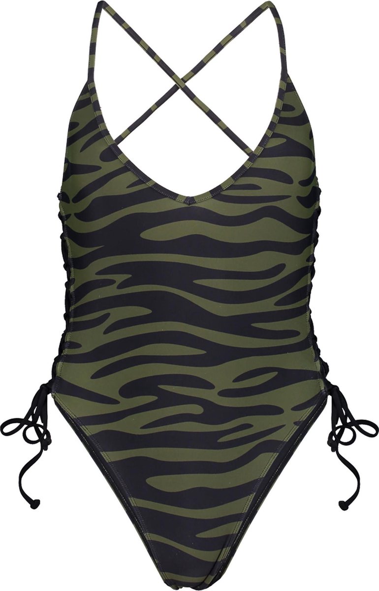 Sapph Badpak Lace Up Amazoness Dames Zebra Print Green-xs