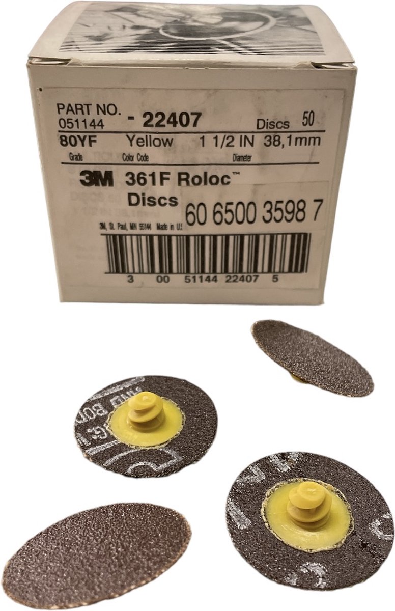 3M Roloc Schuurschijf art. 22407 - P80 - diameter 38.10 mm - Prijs per doos ( inhoud 50 stuks)