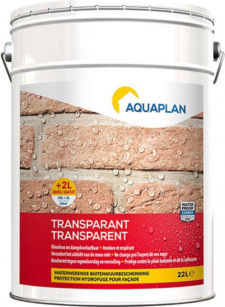 Aquaplan Transparant - Kleurloze bescherming voor niet geschilderde buitenmuren - 20 L + 2 L gratis