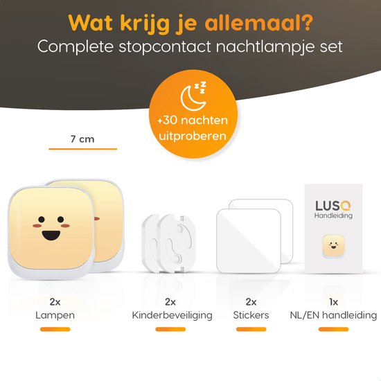 LUSQ® - Dimbare Babykamer Nachtlampjes - Warm Wit - 2 Stuks - Premium Set Wit - Incl. Stopcontactbeschermers van LUSQ® — afbeelding 2