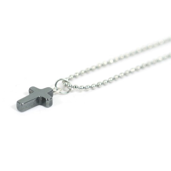 Kinderketting ballchain staal hematiet kruis - IbizaMen KIDS