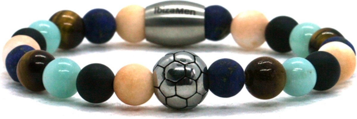 IbizaMen Kids - Jongens armband color 6mm voetbal rvs