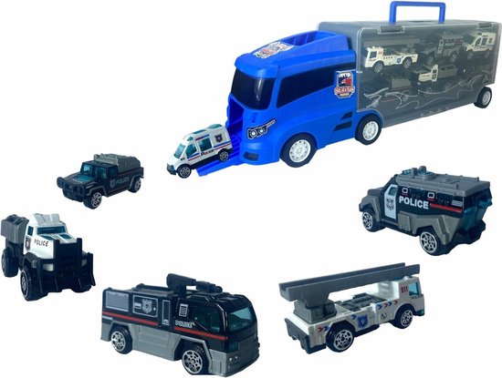 Container Truck - Politie vrachtwagen transporter - 6-delig koffer set - 36.4 cm van Speelgoedman — afbeelding 4
