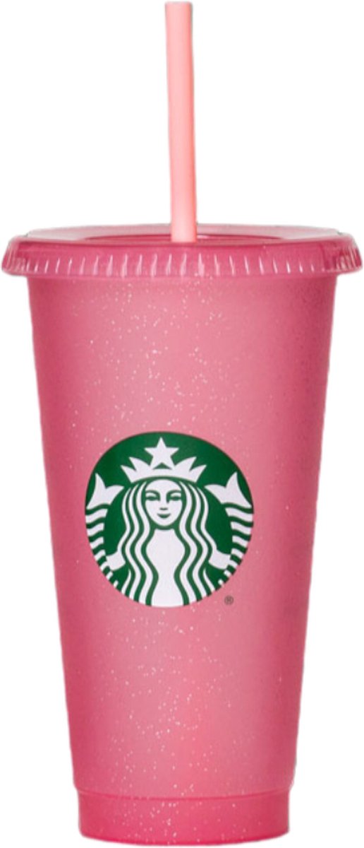 Starbucks Beker - Pink Glitter Cup - Holiday Cup - Met Rietje en Deksel - Glitter Cup - Color Tumbler - Herbruikbaar- ijskoffie beker - Milkshake beker - Limited Edition