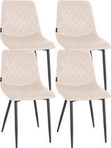 CLP Telde Set van 4 Eetkamerstoelen - Zonder armleuning - Metaal frame - Fluweel - Velvet - creme