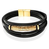 Bracelet pour homme Mendes Jewelry - Cuir Zwart élégant avec accents dorés - 19 cm