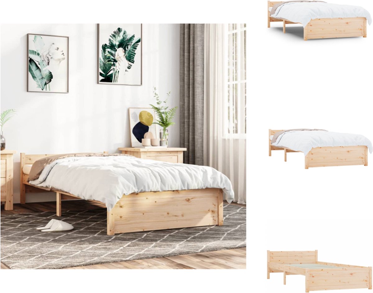 VidaXL Houten Bedframe Eenpersoonsbed 195.5 x 95.5 x 51 cm Massief grenenhout Stabiel en comfortabel Bed