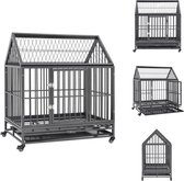 vidaXL Cage pour chien - Cage pour chien noire avec toit - 92x62x106 cm - Comprend roues et dessus amovibles - Sac de transport