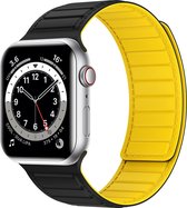 Siliconen bandje - geschikt voor Apple Watch series 1/2/3/4/5/6/7/8/9/SE/SE 2/Ultra/Ultra 2 met case size 42 mm / 44 mm / 45 mm / 49 mm - zwart/geel