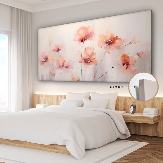 Canvas schilderij klaprozen 160x80 cm - Klaproos bloemen pastel - Slaapkamer decoratie volwassenen - Abstracte muurdecoratie canvasdoek - Muurdoek keuken kunstwerken - Foto op canvas doek - Keukenschilderij woondecoratie abstract