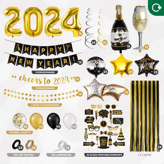 Décoration du Nouvel An 2024 - Ballons Happy New Year 2024 - Ballons en  aluminium - Décoration du Nouvel An Happy New Year 2024 - Décoration de  Nouvel
