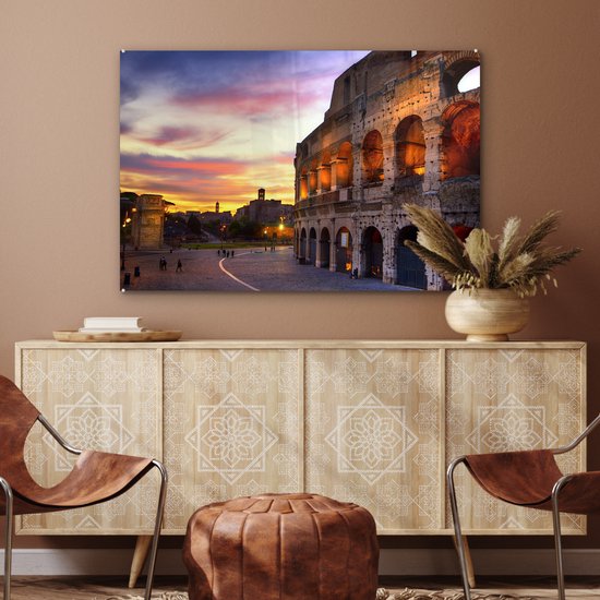 Le Colisée de Rome au coucher du soleil Plexiglas 120x80 cm - Tirage photo sur Glas (décoration murale en plexiglas)