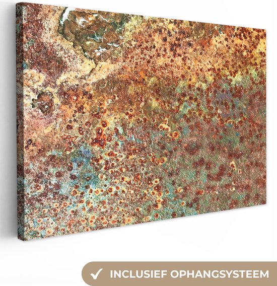 Canvas schilderij 30x20 cm - Wanddecoratie Kleuren - Metaal - Roest - Structuur - Abstract - Muurdecoratie woonkamer - Slaapkamer decoratie - Kamer accessoires - Schilderijen op canvas