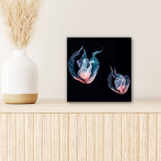 Tableau sur toile Méduse - Animaux aquatiques - Zwart - 20x20 cm - Décoration murale