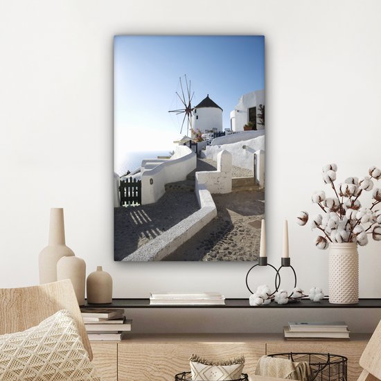Moulin à vent à Santorin en Grèce Toile 40x60 cm - Tirage photo sur toile (Décoration murale salon / chambre) / Villes européennes Peintures sur toile