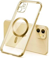 Apple iPhone 12 silicone Back cover met lenzbeschermer/magneet case Telefoonhoesje/transparant met goud randen