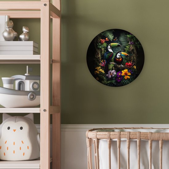 WallCircle - Wall Circle - Wall Circle Indoor - Toucan - Fleurs - Tropical - Jungle - Vogel - 30x30 cm - Décoration murale - Peintures Ronds