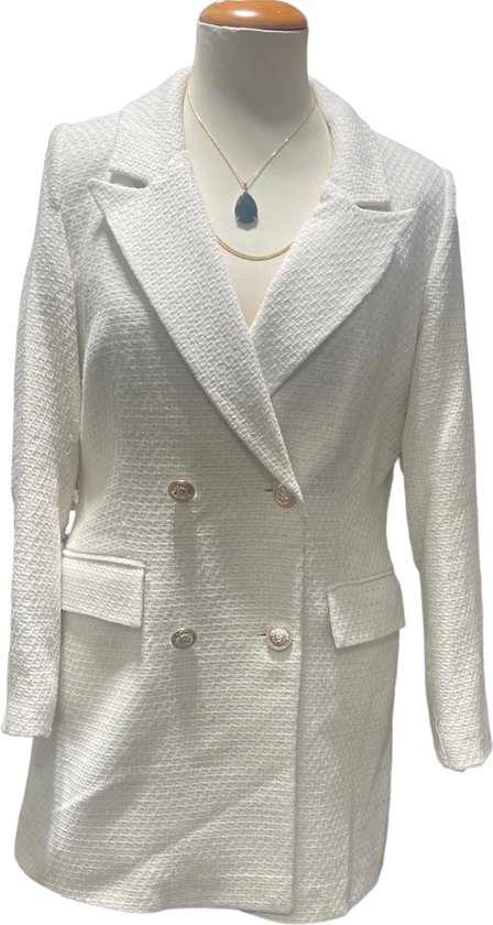 Getailleerde halflange jas met zakken en knopen | Wit