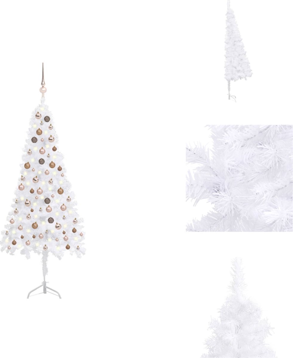 vidaXL Hoekkerstboom PVC - 180 cm - LED-verlichting - Inclusief kerstversiering - Wit - Decoratieve kerstboom