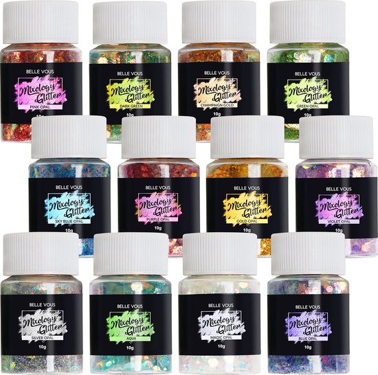 Foto: Belle vous 12 pak fijn holografische glitter poeder set 10 g x 12 kleuren materiaal voor kunst hobby epoxy gieten resin pigmenten huwelijksdecoratie body face nail art of diy slijm