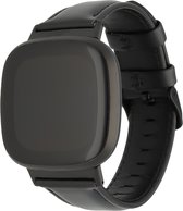 Bandje Voor Fitbit Versa 3 / Sense Genuine Leren Band - Zwart - Maat: SM - Horlogebandje, Armband