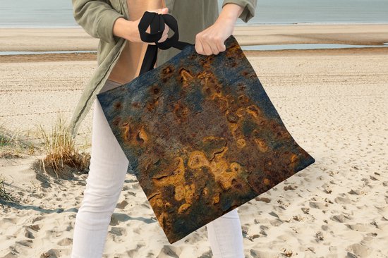 MuchoWow® Schoudertas - Strandtas - Big Shopper - Boodschappentas - Roest - Geel - Blauw - 45x45 cm - Katoenen tas