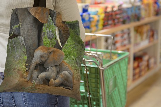 MuchoWow® Sac bandoulière - Sac de plage - Big Shopper - Sac shopping - Éléphant - Animaux - Sable - Nature - 45x45 cm - Sac en coton