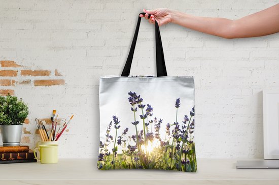 MuchoWow® Sac bandoulière - Sac de plage - Big Shopper - Sac shopping - Gros plan de lavande au coucher du soleil - 40x40 cm - Sac en coton