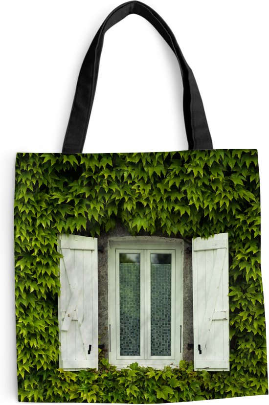 MuchoWow® Sac bandoulière - Sac de plage - Big Shopper - Sac shopping - Fenêtre avec volets entre les plantes grimpantes - 40x40 cm - Sac en coton