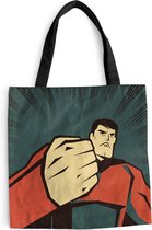 MuchoWow® Sac bandoulière - Sac de plage - Big Shopper - Sac shopping - Une illustration d'un super-héros avec un poing levé - Garçons - Garçon - Enfants - Kids - 40x40 cm - Sac en coton
