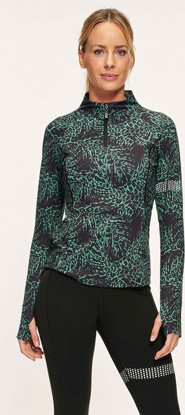 Active panther julia zip leo top de couleur verte, chemise de course pour femme, chemise d'entraînement de sport à manches longues,
