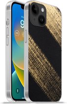 Geschikt voorApple Iphone 14 - Softcase hoesje - Gouden verfstrepen op een zwarte achtergrond - Siliconen Telefoonhoesje