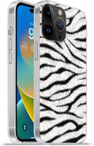Geschikt voorApple Iphone 14 Pro - Softcase hoesje - Dierenprint - Zebra - Wit - Siliconen Telefoonhoesje