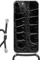 Geschikt voorApple Iphone 14 Pro Max - Crossbody Case - Dierenprint - Krokodillen - Leer - Siliconen - Crossbody - Backcover met Koord - Telefoonhoesje met koord - Hoesje met touw