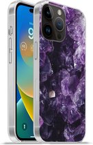 Geschikt voorApple Iphone 14 Pro - Softcase hoesje - Amethist - Edelstenen - Mineralen - Siliconen Telefoonhoesje