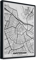 Akoestische panelen - Geluidsisolatie - Akoestische wandpanelen - Akoestisch schilderij AcousticPro® - paneel plattegrond van Amsterdam, Nederland - Design 72 - Basic - 60X90 - zwart- Wanddecoratie - woonkamer - geluidsdemper - studio schuim