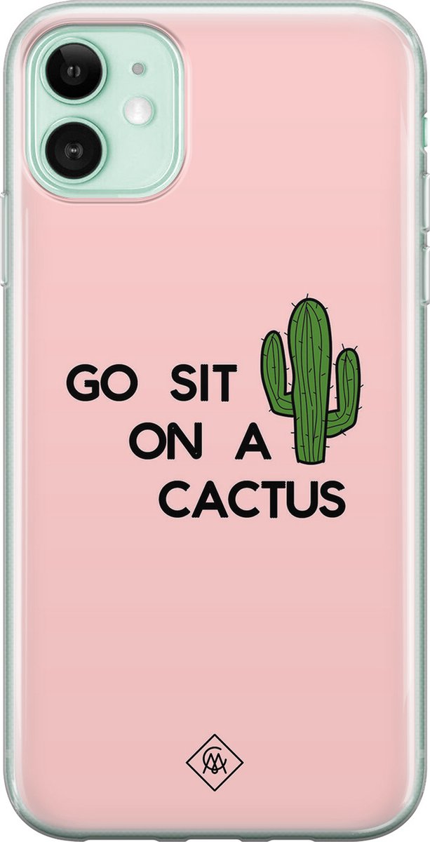 Casimoda® hoesje - Geschikt voor iPhone 11 - Go sit on a cactus - Siliconen/TPU - Roze