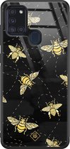 Casimoda® hoesje - Geschikt voor Samsung Galaxy A21s - Bee Yourself - Luxe Hard Case Zwart - Backcover telefoonhoesje - Zwart