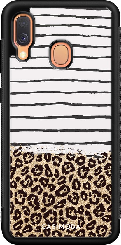 Casimoda® hoesje - Geschikt voor Samsung Galaxy A40 - Luipaard strepen - Zwart TPU Backcover - Luipaardprint - Bruin/beige
