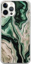 Casimoda® hoesje - Geschikt voor iPhone 12 Pro Max - Groen marmer / Marble - Siliconen/TPU telefoonhoesje - Backcover - Marmer - Groen